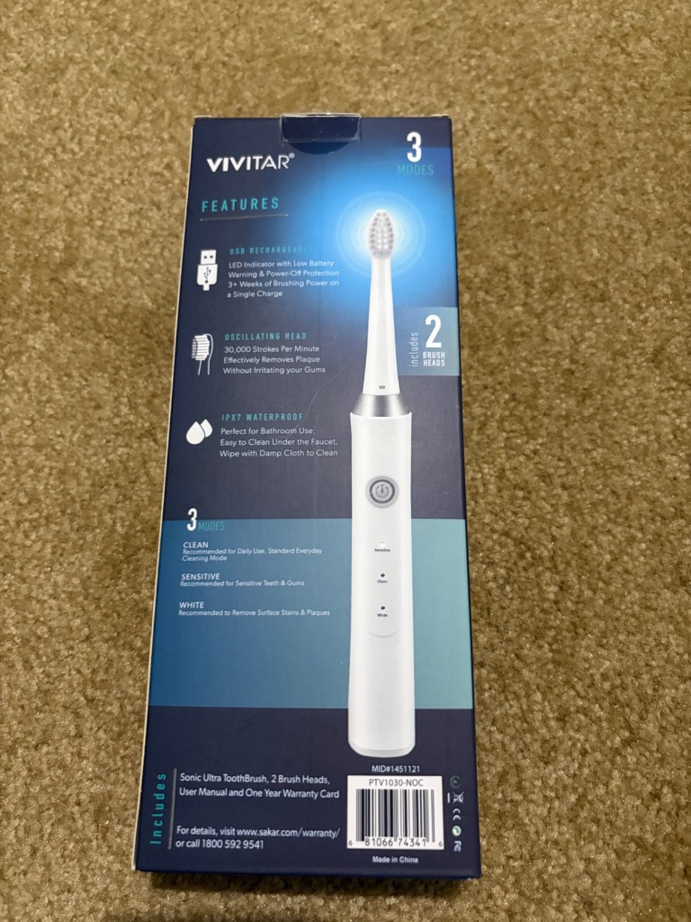 New Vivitar White Sonic Ultra Toothbrush - Rechargeable Electric Toothbrush - Picture 2 of 3